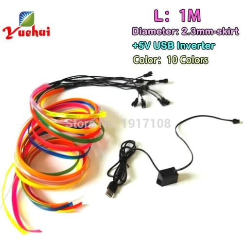 With Car Party Decoration 2.3mm-Skirt 1M 10 COLOR EL wire flexible Neon glowing Led thread rope tube light With 5V USB Driver