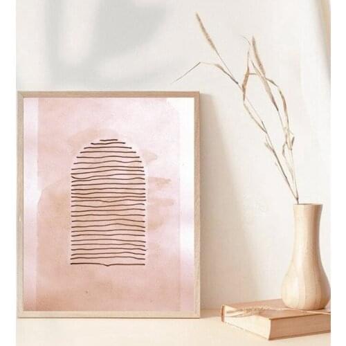 Modern Abstract Minimalist Pink Canvas Painting Posters Prints Neutral Boho Line Wall Art Pictures Gallery Home Decor Room Decor