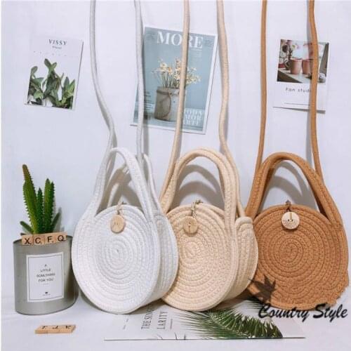 Women Straw Plaited Crossbody Bags Handbag Shoulder Bags Portable Handle Bucket Decorative Round Girl’s Bag