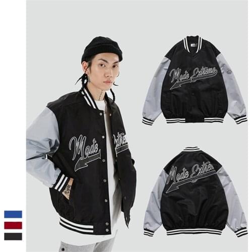 Hip Hop Streetwear Retro Letter Reflective Jacket Unisex Outerwear Spring and Autumn Fashion Students Patchwork Baseball Jackets