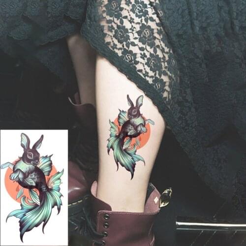 Waterproof Temporary Tattoo Green Rabbit Face Fish Bird Totem Art Tatto Water Transfer Fake Flash Tatoo for Man Woman Kids