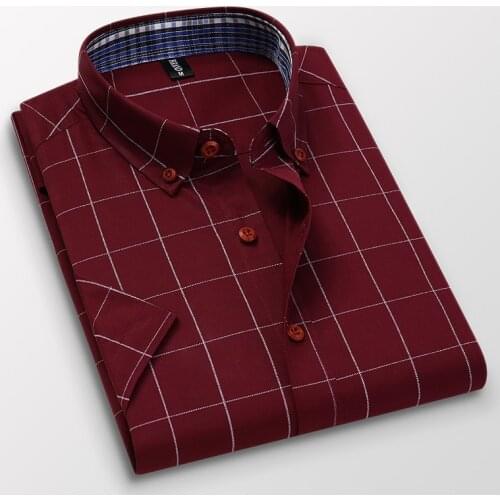 TFETTERS Summer Men Shirts Short Sleeve Plaid Shirt Slim Casual Button Up Dress Shirts Men Big Size M-5XL Anti-wrinkle Soft