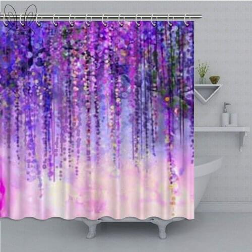 Purple Flowers Pattern Shower Curtains Waterproof Polyester Bath Screen Curtain for Home Decoration Bathroom Printed Shower Sets