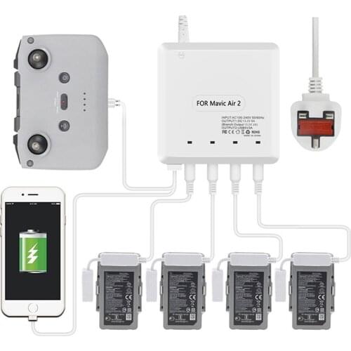 6in1 Mini Battery Charger Charging Hub for DJI Mavic Air 2 Drone Batteries & Remote Control Mobile Phone USB Charging Ports