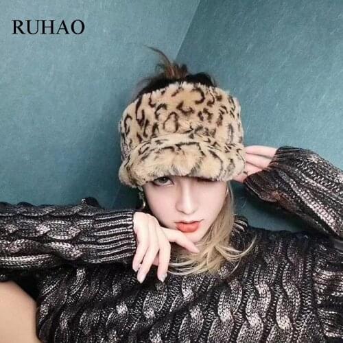 RUHAO Winter Lady Hat Female Youth Fashion Top Hat Plush Leopard Print Snapback Baseball Cap Girl Gift 6 Color Wholesale