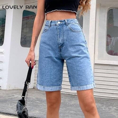 Womens High Waist Straight Short Jeans Ladies 2021 Summer Casual Loose Denim Shorts Fashion All-match Solid Trousers For Female