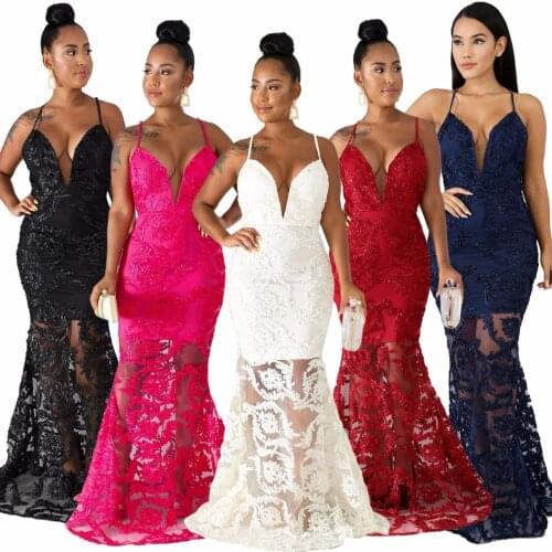 Women Embroidery Mesh Mermaid Dress Elegant Spaghetti Strap Bodycom See Through Dress Sexy Sleeveless Party Night Gatsby Dress