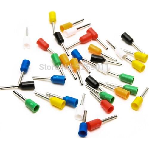 1000PCS EV0508Electrical wire Connectors Insulated Cord End Wire Ferrules Terminal Block 0.5mm AWG 22 E0508 Assorted Cooper