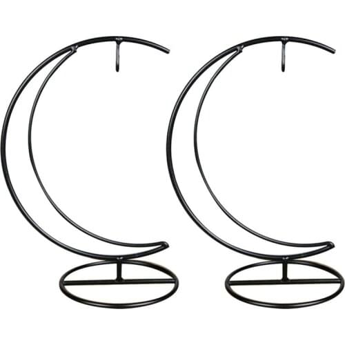 2Pcs Micro Landscape Iron Wrought Holder Moon Shaped Hanging Bottle Iron Racks Delicate Hanging Glass Terrarium Home Decoration