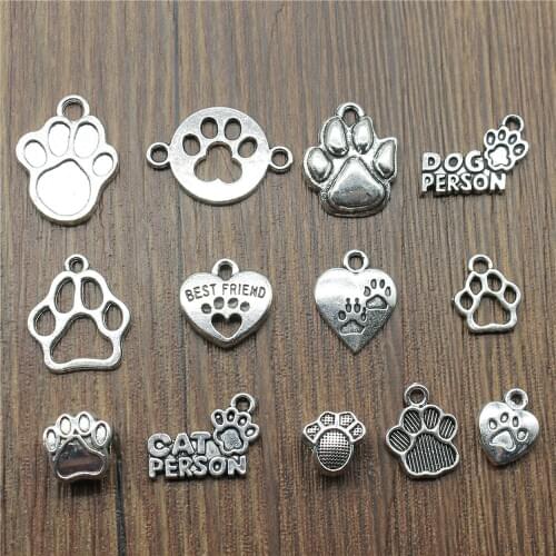 20pcs Paw Charms Antique Silver Color Dog Paw Pendant Charms Cute Cat Paw Charms For Jewelry Making DIY Craft
