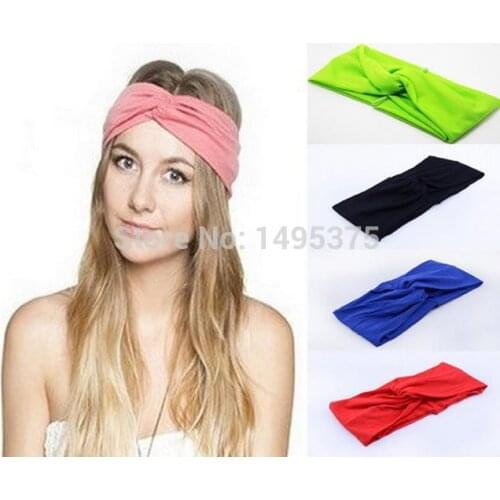 240pcs/lot Women Stretch solid color Twist Headband Turban Sport Yoga Head Wrap Bandana Headwear