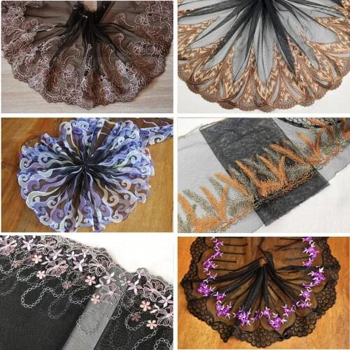 3Meters 15-24cm Black Mesh Multicolor Embroidery Lace Trim Handmade DIY Garment Needlework Sewing Clothing Accessories 148