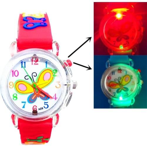 5 Colors Cartoon Glowing Childrens Watch Led Flashing Butterfly Sports Kids Watch for Girls Student Christmas Light Gift Clock