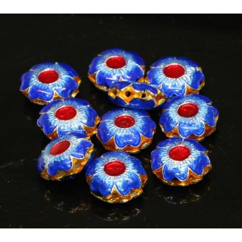 5pcs hot sale enamel blue flower shape cloisonne accessories 15mm fit diy necklace/bracelets free shipping jewelry making B2392