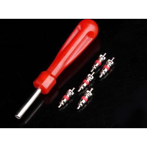 5pcs Valve Cores with Car Bike Tyre Tire Valve Core Remover Tire Valve Removal Tool Spanner Auto wheel Repair Screwdriver Tool
