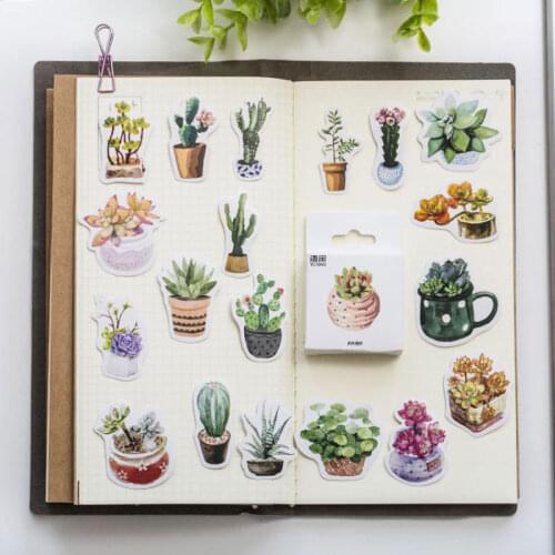 50 pcs/pack Cute Plant Decorative Stickers Kawaii Green Cactus Scrapbooking Stick Label Diary Stationery Album Stickers