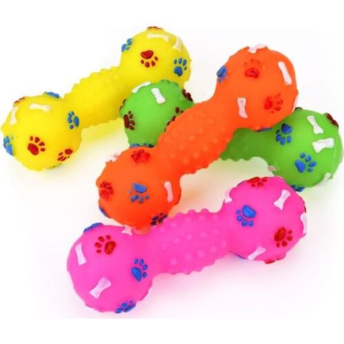 Colorful Dotted Dumbbell Shaped Squeeze Squeaky Faux Bone Pet Dog Toys dogs pets accessories dog toys puppy toys 1PCS