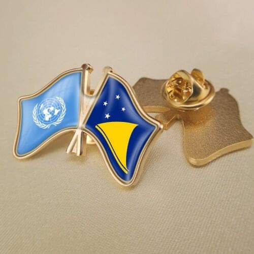United Nations and Tokelau Crossed Double Friendship Flags Lapel Pins