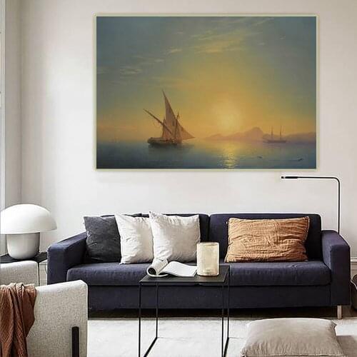Citon Ivan Aivazovsky《Sunset over Ischia》Canvas Oil Painting Artwork Poster Decorative Print Picture Wall Decor Home Decoration
