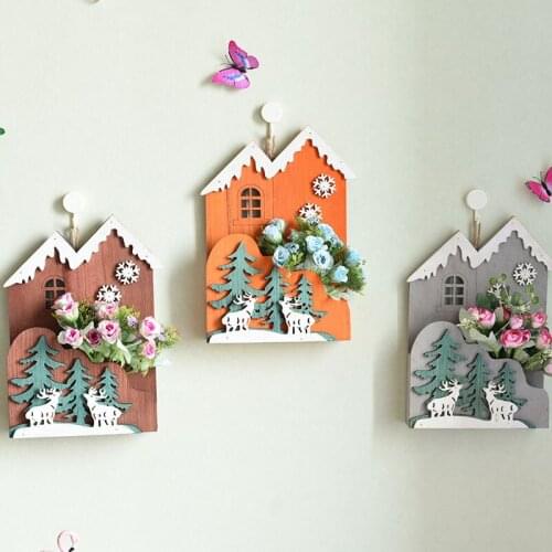 Wooden Wall Hanging Decoration Christmas Tree Flower Basket Pendant On The Wall Living Room Bar Wall Decoration Pendant