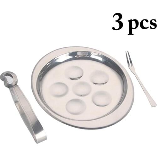 Kapmore 3Pcs/Set Grill Tools Stainless Steel Escargot Dish Escargot Plate With Food Tong Fork Seafood Tools Accessories