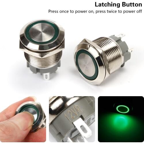 2pcs/lot 16mm Metal Annular Push Button Switch Ring LED 12V 24V 220 Self-lock Momentary Latching Push Button Waterproof