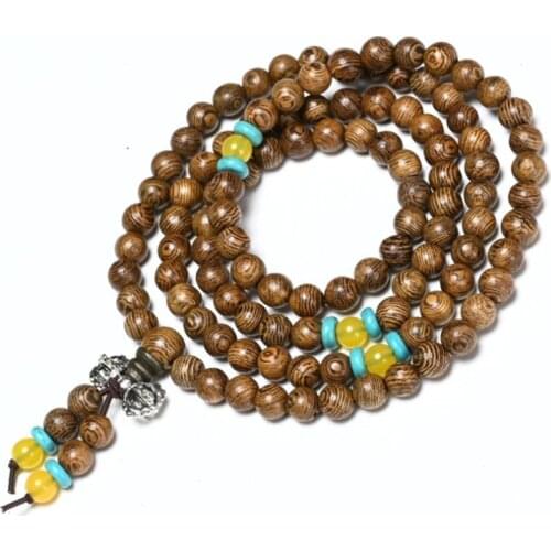 108 Beads Mala Prayer Bracelets Men Jewelry Vintage Tibetan Silver Buddhist Meditation Yoga Rosary Wood Bracelet For Women Gifts