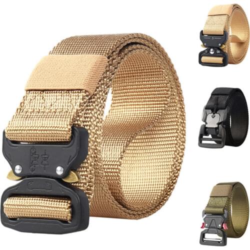 Mens Tactical Military Belts Heavy Duty Army Adjustable Nylon Belt Outdoor Police Metal Buckle Belt 125cm