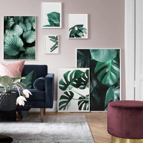 Wall Art Canvas Painting Big Tropical Green Leaves Plants Nordic Posters And Prints Canvas Pictures For Living Room Salon Decor