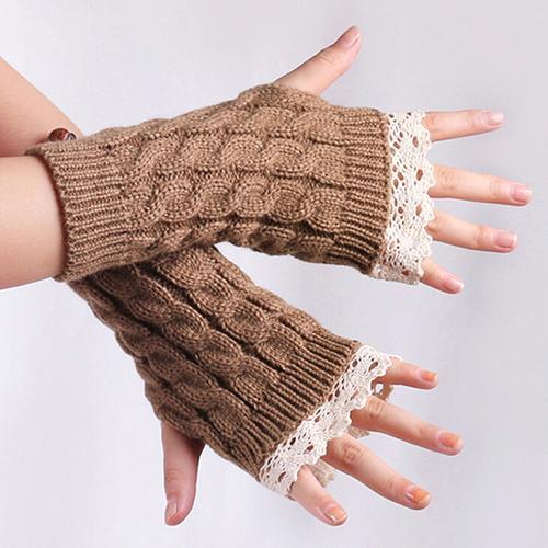 2020 New Women Fingerless Lace Gloves Cute Soft Knitted Warm Long Mitten Wrist Warmer Winter Gift High Quality 7 Colors