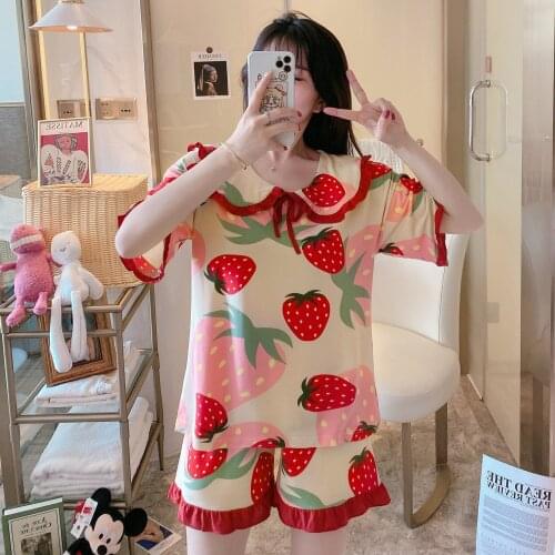 The new 2021 summer hot style short sleeve pajamas female doll get ins wind cartoon leisurewear female outfit