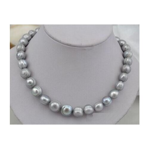 Free shipping HOT SELL AAA 10-11mm natural SouthSea gray pearl necklace 14K gold 17.5 inch 925s