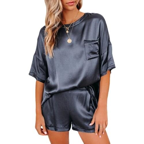 Women Silk Pajama Sets Womens Ladies Satin Pyjama Set Silky Summer Lounge Wear Pajamas Short Sleeve Pjs solid
