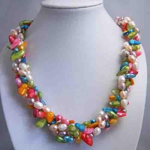 Genuine Pearl Jewellery,Multi-Strand Baroque With White Freshwater Pearl Necklace,6-25mm Multicolor,Fashion Women Gift Jewelry