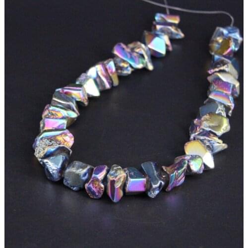 15.5"/strand Polished Rainbow Titanium Raw Crystal Drusy Freeform Nugget Loose Beads,Natural Roug Quartz Gravel Pendant Beads