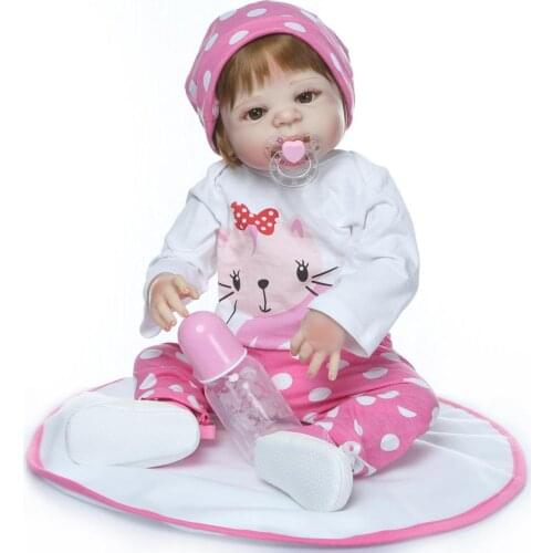 Full Silicone Reborn Baby Doll beautiful Bebe Girl Dolls 57cm Alive Real Baby Lifelike paly house doll toy Birthday Gift NPK
