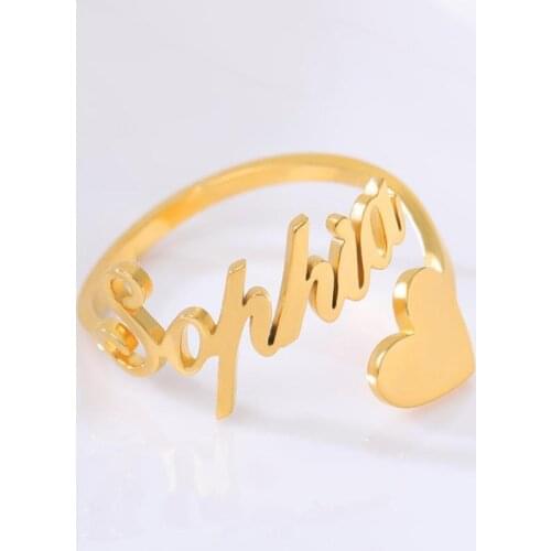 Custom Heart Name Ring Personalized Heart Ring Adjustable Size Stainless Steel Unique Jewelry Wedding Rings Gift For Women Girl