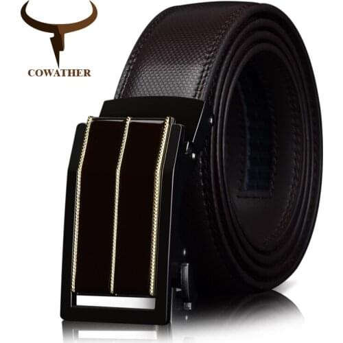 COWATHER COW Genuine Leather belts for men Automatic Buckle Fashion business COW SKIN Leather belt trousers CZ056