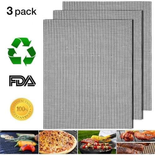 3 Pack BBQ Grill Mesh Mat Non Stick Barbecue Grill Cover Baking Sheet Liners Grilling Mats Fish Vegetable Smoking Accessories