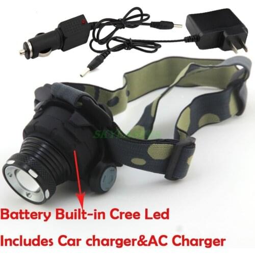 Super LED 2000LM LED Zoomable 3-mode Headlamp Headlight Head Light Lamp Built-in Battery + Car Charger + AC Charger