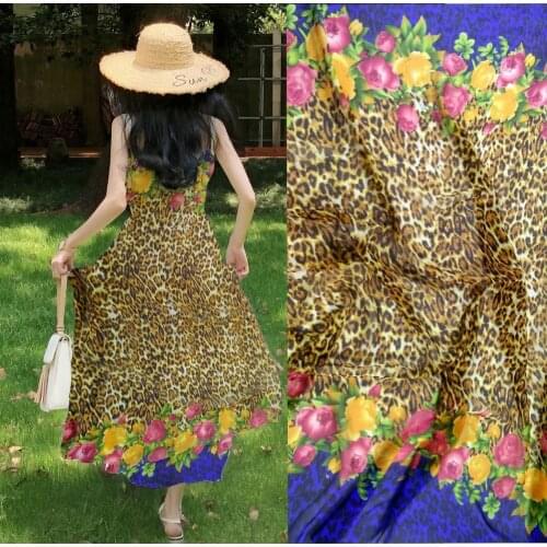 Pure Natural Silk Fabric Leopard Flowers Prints Super Thin 100% Mulberry Silk Chiffon Fabric Textile For Dress Cloth Scarf Telas