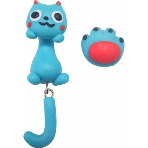 TTPAIAI 30 Handmade Polymer Clay Cute Blue Cat Earrings For Women Girls Fashion Cartoon Cat-pad 3D Animal Earrings Best Gift