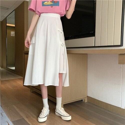 Skirts Women High Waist Design Pure Color Student Spring Long Skirt School Comfortable Mujer De Moda Preppy Hipster Streewear