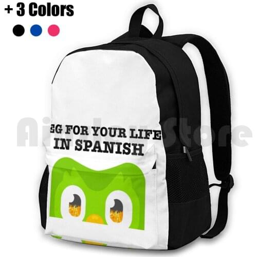 Duolingo Bird Funny Outdoor Hiking Backpack Riding Climbing Sports Bag Duolingo Bird Meme Funny Death Humour Spanish Relatable