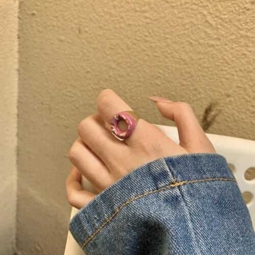 Pink Donut Cute Open Design Ring For Women Pink Metal Ring Jewelry Accessory Gift for Girls Finger