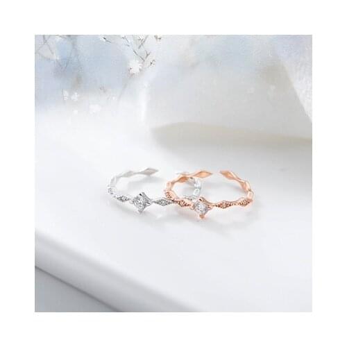 925 Sterling Silver Fashion Design Rhombus Zircon Open Adjustable Finger Rings Female Trend Engagement Party Jewelry