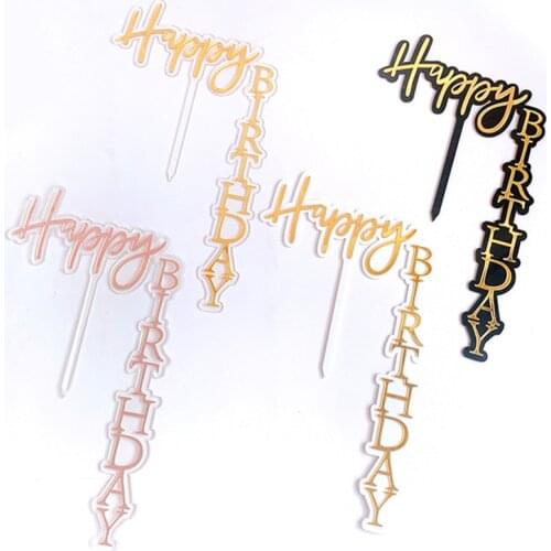 Gold Happy Birthday Cake Toppers Acrylic Vertical Cupcake Toppers, Birthday Cake Supplies Decorations for Children or Adults
