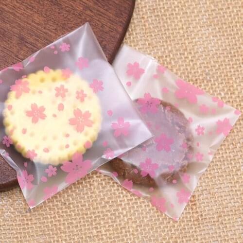 100Pcs 4Sizes Plastic Bags Pink Cherry Cookie&Candy Bag Self-Adhesive For Wedding Party Gift Bag Biscuit Baking Packaging Bag