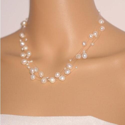 White Pink Black Real Pearl Jewelry,Charming Baroque Freshwater Pearl Necklace,Fashion 5rows Fish Line Woman Bridesmaid Gift