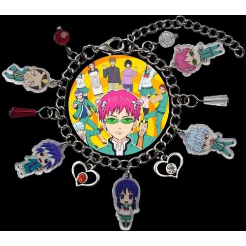 Korean Style Acrylic Charm The Disastrous Life of Saiki Kusuo Chain Anime Bracelet For Women Heart Bead Cute Birthday Gift